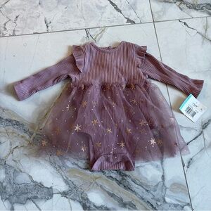 Little Me Violet Dress with Gold Accents